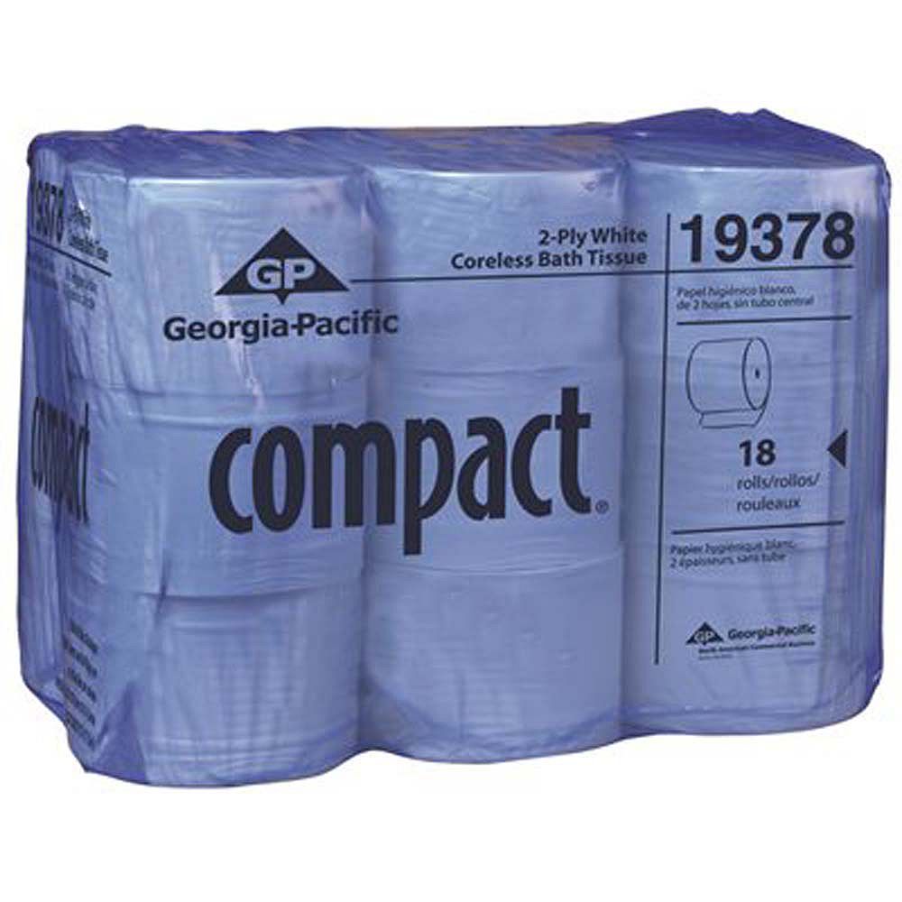 Compact White Coreless 2Ply High Capacity Toilet Paper (18Rolls Per