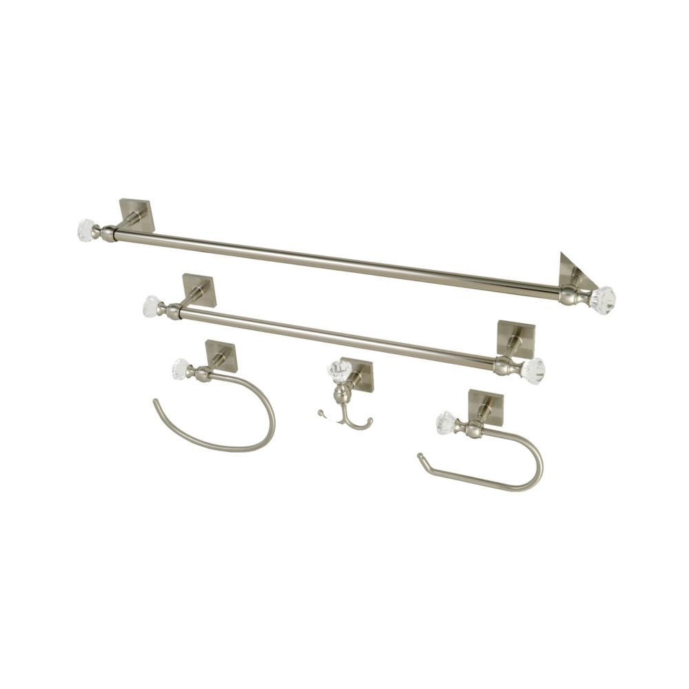 Kingston Brass Square Crystal 5Piece Bath Hardware Set in Satin Nickel