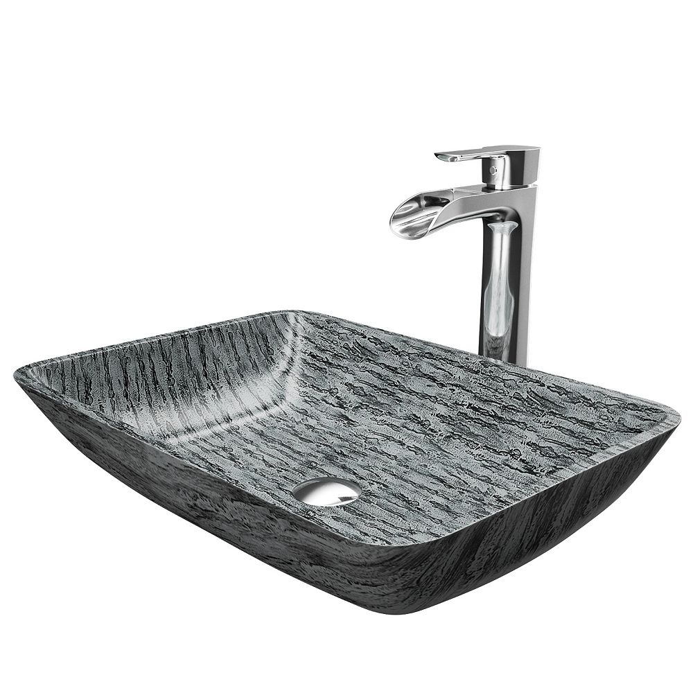 Vigo Rectangular Titanium Glass Vessel Bathroom Sink Set With Niko Vessel Faucet In Chrome The Home Depot Canada