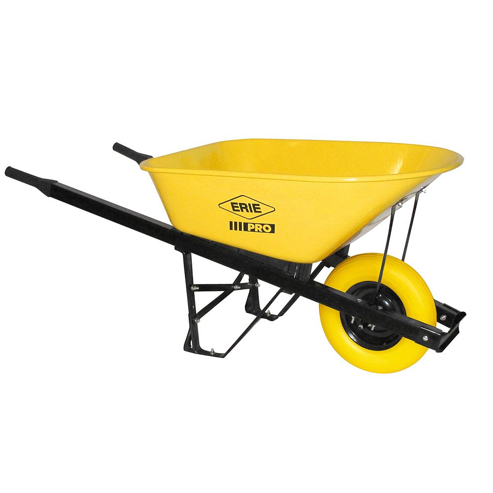 ERIE 6 cu. ft. Steel PRO Grade Wheelbarrow with Flat Free Tire The
