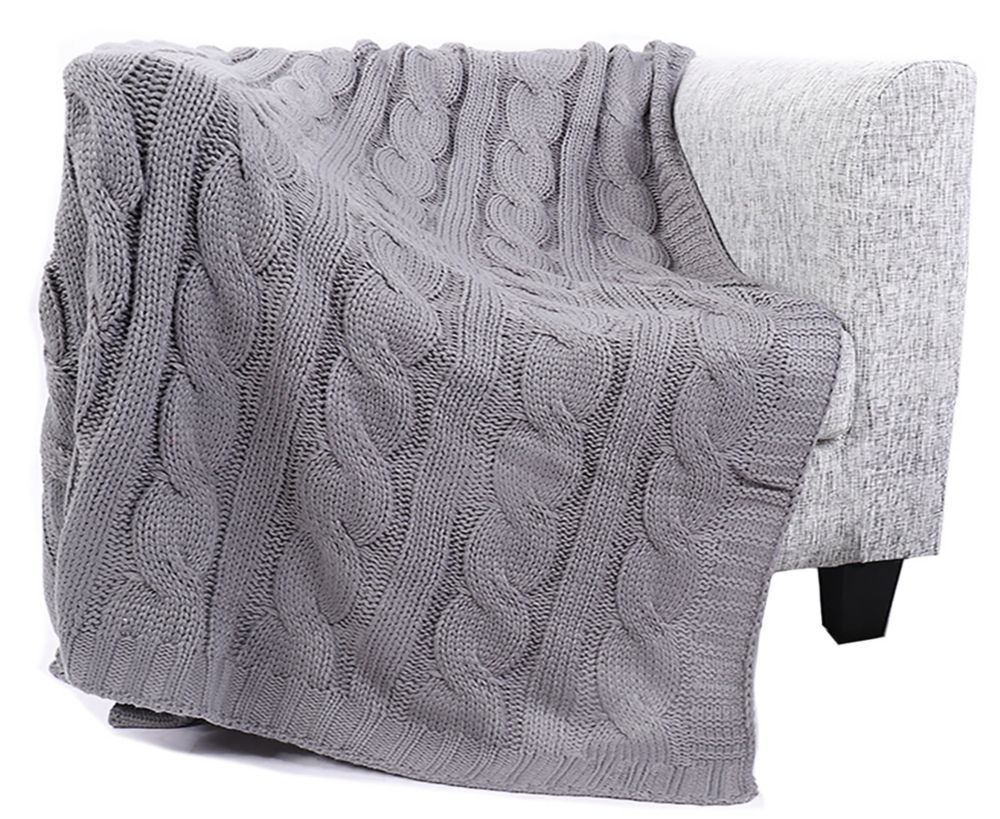Battilo Home Cable Knit Soft Cozy Snuggle TV Blanket, 50"x60" Grey