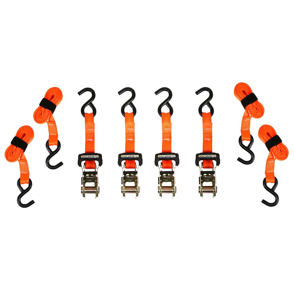 SmartStraps 10 ft. 3000 lb Padded DHandle HeavyDuty Ratchet TieDown in Orange (4Pack) The