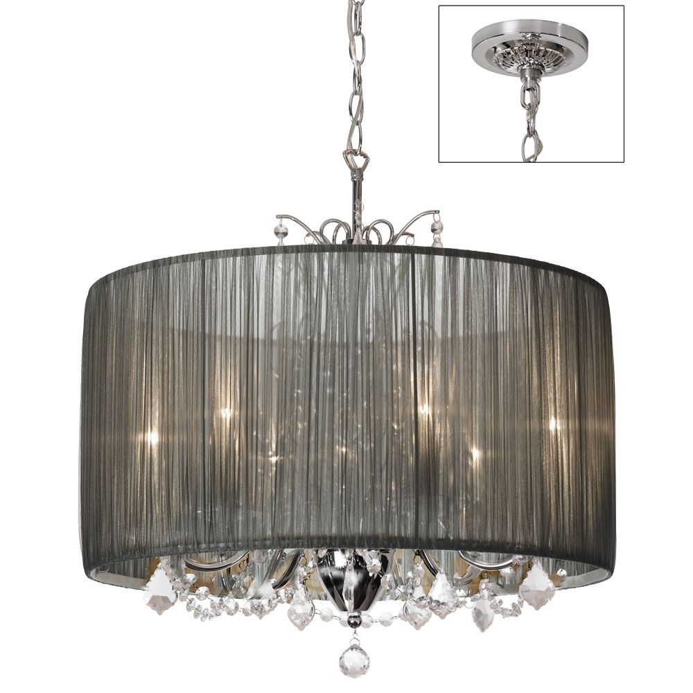Dainolite 5 Light Crystal Chandelier, Polished Chrome, Tiara Silver Organza Shade The Home