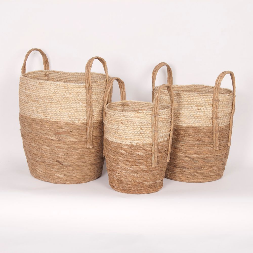 Wicker Bay Set of 3 Beige/Natural Straw Baskets The Home Depot Canada