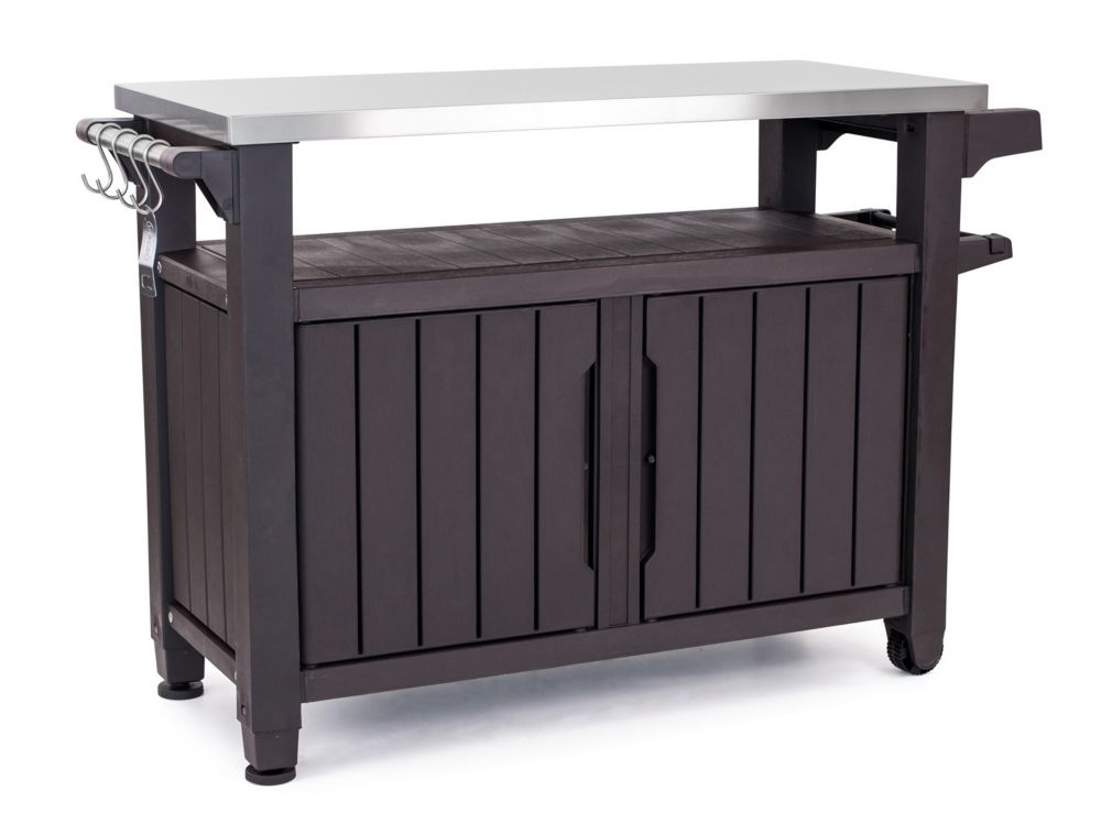 woodtop kitchen prep table with pot bar