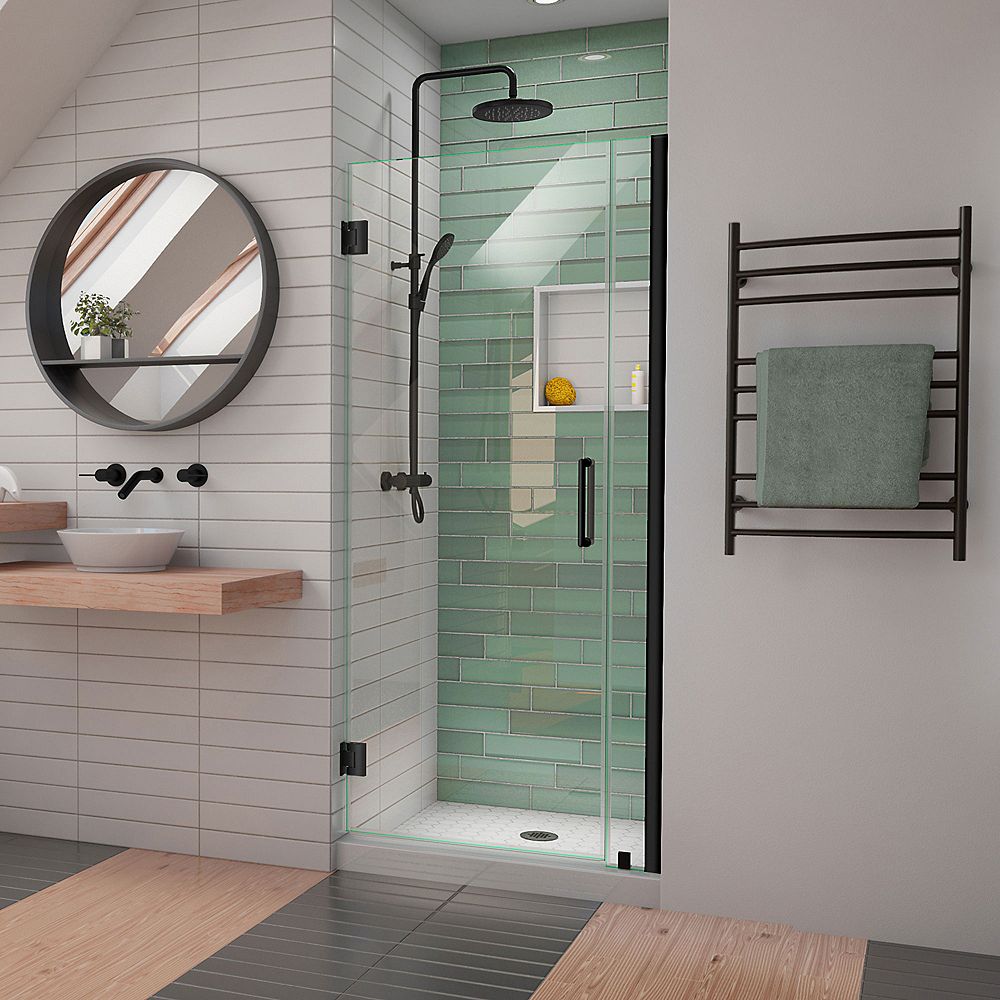 Dreamline Unidoor Ls 35 36 In W X 72 In H Frameless Shower Door In Satin Black The Home Depot Canada