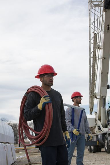 blue full brim hard hat