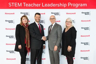 Honeywell and Georgia Tech announce innovative STEM Teacher Leadership Program at Georgia Tech for Metro Atlanta middle and high school teachers. Pictured left: Kerry Kennedy, Director, Honeywell Global Corporate Citizenship; Jamshed Patel, Site Leader and Vice President, Honeywell Atlanta Software Center; Dr. Rafael Bras, Provost, Georgia Tech; and Dr. Lizanne DeStefano, Executive Director of CEISMC, Georgia Tech (PRNewsfoto/Honeywell)