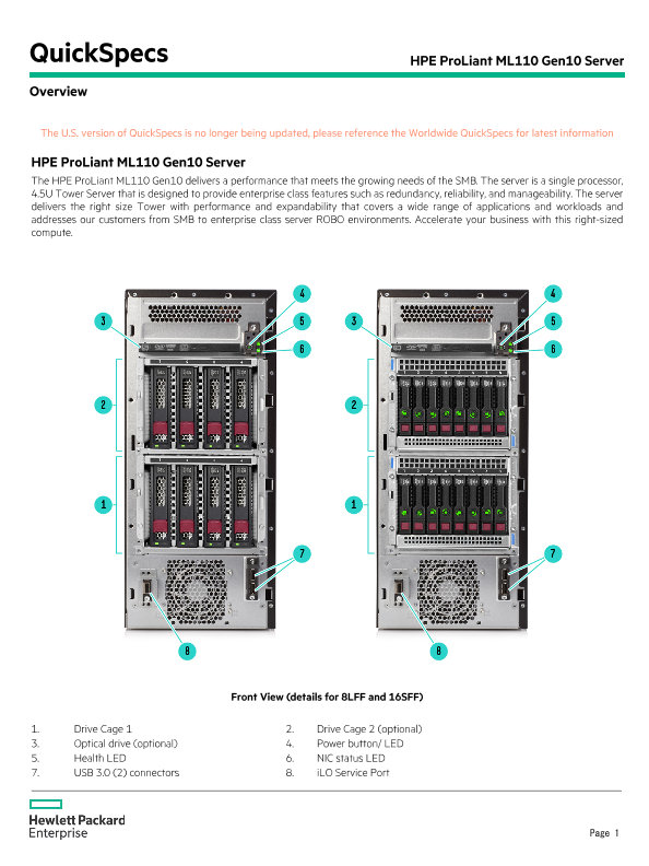 Hpe Proliant Ml110 Gen10 Server