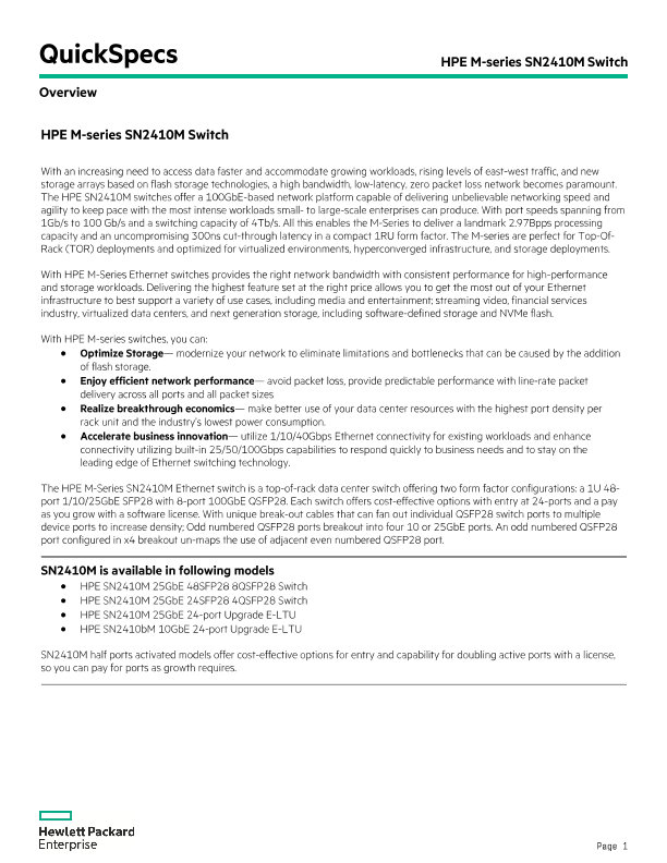 Hpe Sn2410m Switch