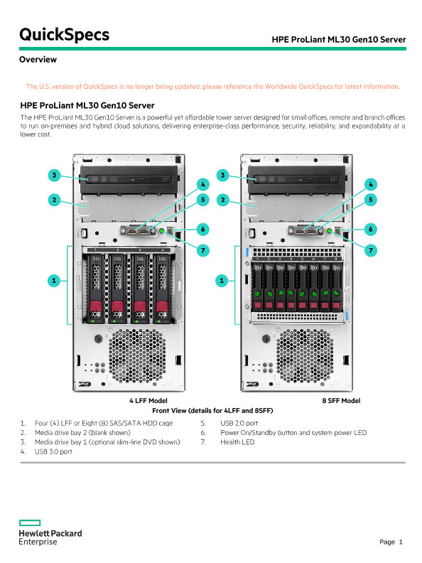 Hpe Proliant Ml30 Gen10 Server