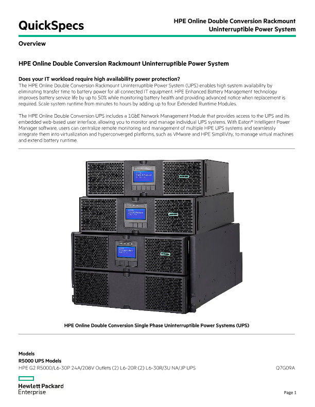 Hpe Online Double Conversion Rackmount Uninterruptible Power System