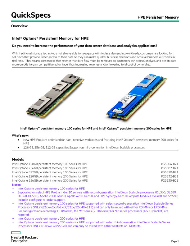 Hpe Persistent Memory Quickspecs A00067733enw Pdf