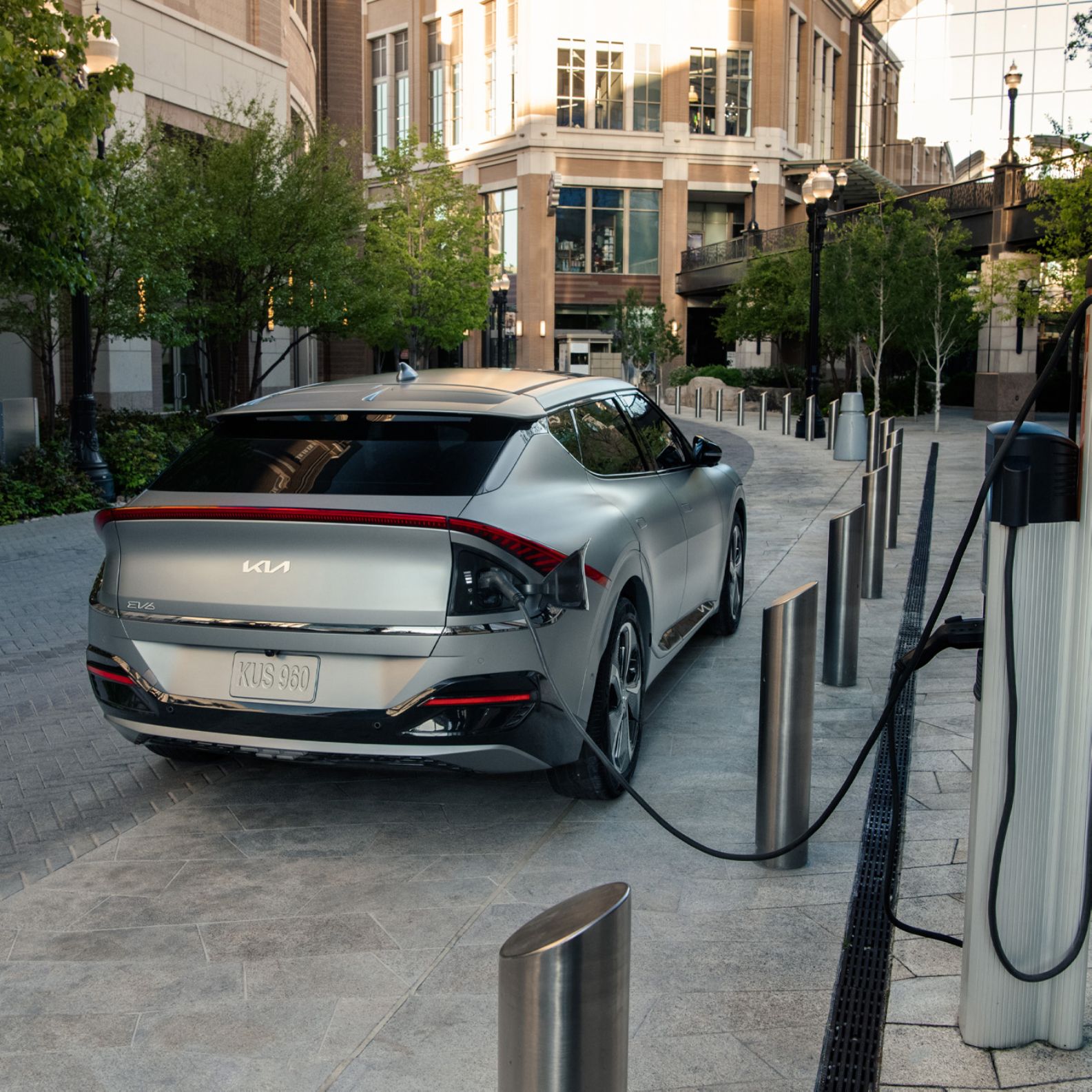 2024 Kia EV6 Utilizing Free Charging Credits From Electrify America At A Public Charging Station In The City Rear-View