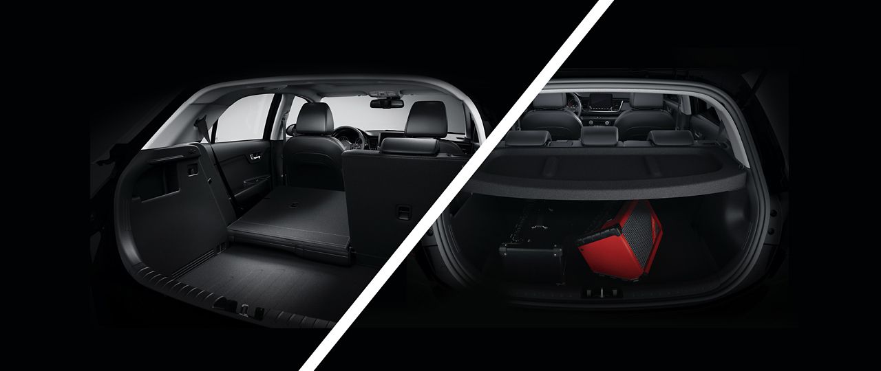 2023 Rio 5-Door, interior shot of cargo space and split folding seats