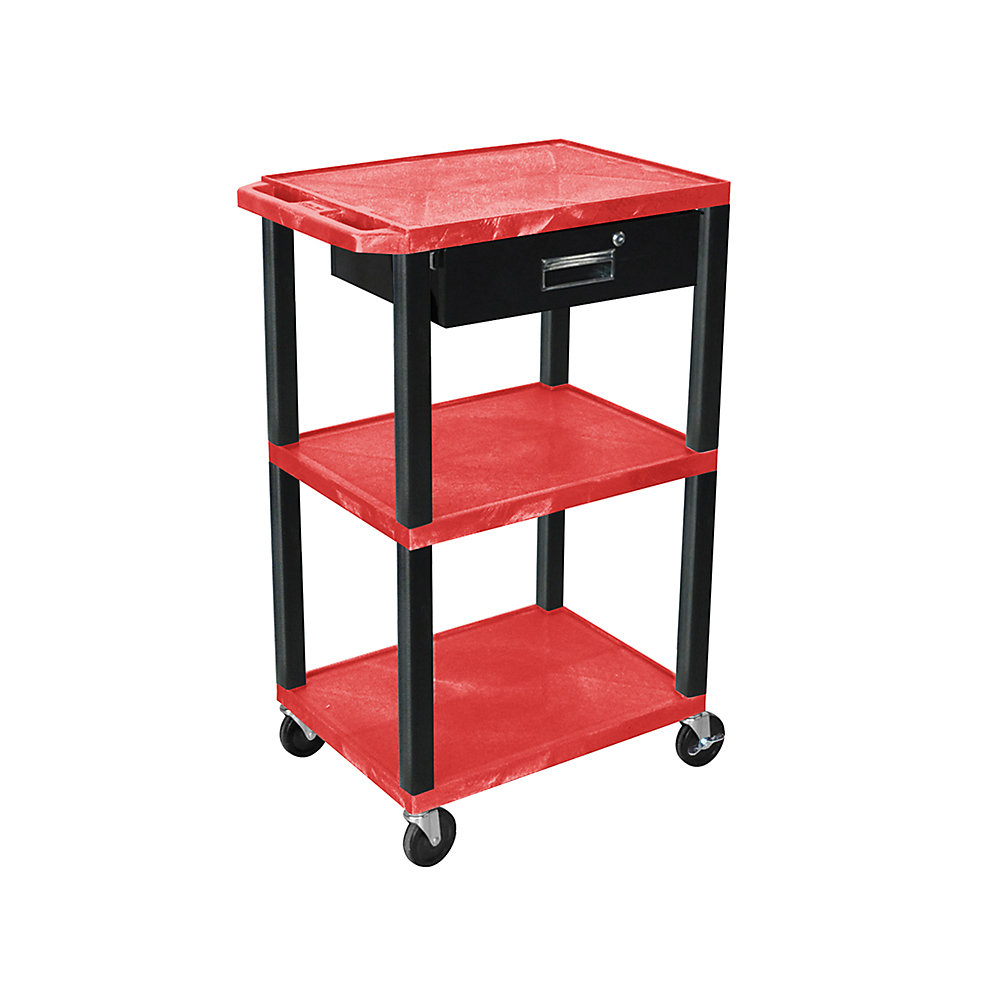 H. Wilson Tuffy 42H Utility Cart With Storage Drawer   24Wx18D Shelves   Red