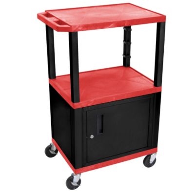 H. Wilson Tuffy 42H Utility Cart With Locking Cabinet   24Wx18D   Red   Red