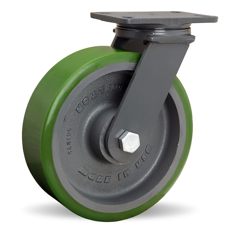 Hamilton Extended Service Casters   10Dia.X3W Green Polyurethane Wheel    3/4 Sealed Precision Ball Bearings   Swivel   Green