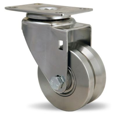 Hamilton Stainless Steel V Grooved Caster   3Dia.X1 3/8W Wheel   Precision Ball Bearing   Swivel