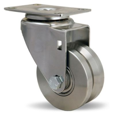 Hamilton Stainless Steel V Grooved Caster   3Dia.X1 3/8W Wheel   Delrin Bearing   Swivel