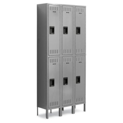 Tennsco 2 Tier Locker   15X18x36 Openings   3 Lockers Wide   Welded   Medium Gray   Medium Gray