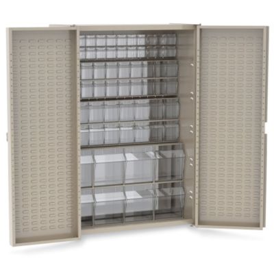 Akro Mils Tiltview Bin Cabinet   48X24x72   68 Tiltview Bins   Beige