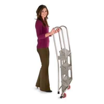 All Welded Vestil Lock And Roll Folding Ladders With Wheels   3 Steps   Stainless Steel