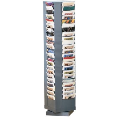 Durham Space Saver Carousel Literature Rack   14 1/8 X14 1/8 X66   92 Pockets   Tan