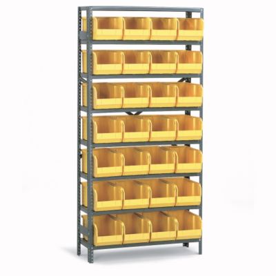 Quantum 36 Wide Shelving With Extra Large Bins   36X12x75   (28) 8 1/4 X14 3/4 X7 Bins   Yellow   Gray  (4281609)