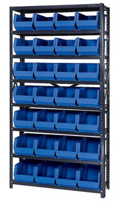 Quantum 36 Wide Shelving With Extra Large Bins   36X12x75   (28) 8 1/4 X14 3/4 X7 Bins   Blue   Gray  (4281618)