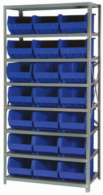 Quantum 36 Wide Shelving With Extra Large Bins   36X18x75   (21) 11X16x8 Bins   Blue   Gray  (4292018)