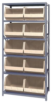 Quantum 36 Wide Shelving With Extra Large Bins   36X18x75   (10) 16 1/2 X18x11 Bins   Ivory   Gray  (4292222)