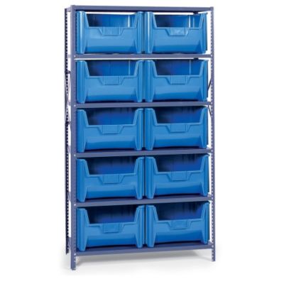 Quantum 42 Wide Shelving With Extra Large Bins   42X18x75   (10) 19 7/8 X15 1/4 X12 7/16 Bins   Blue   Gray  (4292518)