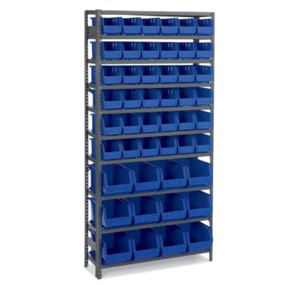 High Density Shelving With Akrobins   36X12x73   (32) 8 1/2 X14 3/4 X7 Bins   Blue   Gray  (4429718)