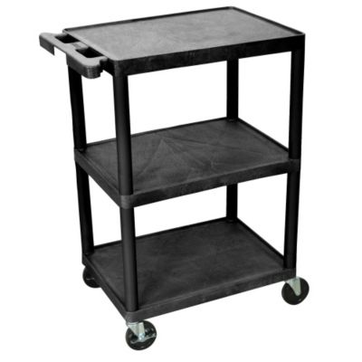 Luxor Flush Shelf Carts   24Wx18D Shelf   34H   3 Shelves   Black   Black  (HE 34 BLACK)