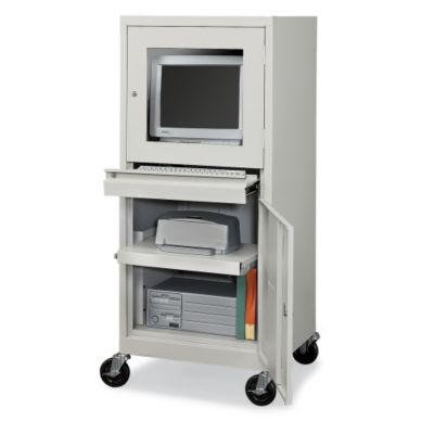 Atlantic Metal Economical Mobile Computer Cabinet   26X24x63   Adjustable Shelf   Light Gray   Light Gray