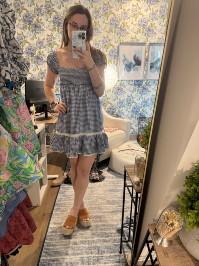 marseille gingham smocked mini dress Marseille Gingham Smocked Mini Dress