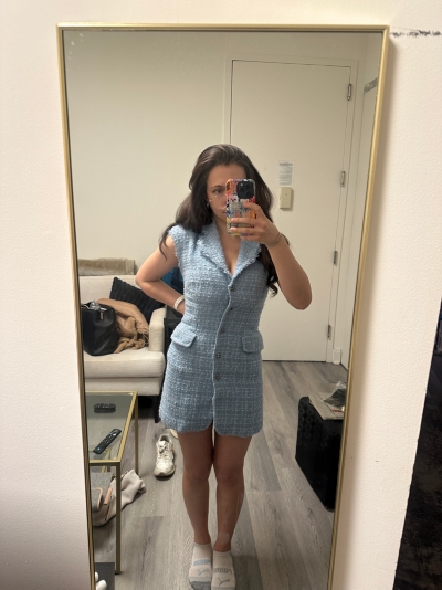 maeve sleeveless tweed blazer mini dress Sleeveless Tweed Blazer Mini Dress