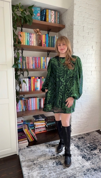 farm rio x anthropologie long-sleeve burnout velvet mini dress Long-Sleeve Burnout Velvet Mini Dress