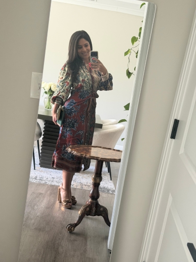 miranda mix chemise midi dress FARM Rio Miranda Mix Multicolor Chemise Midi Dress Midi Tie Waist Sz XS  Boho