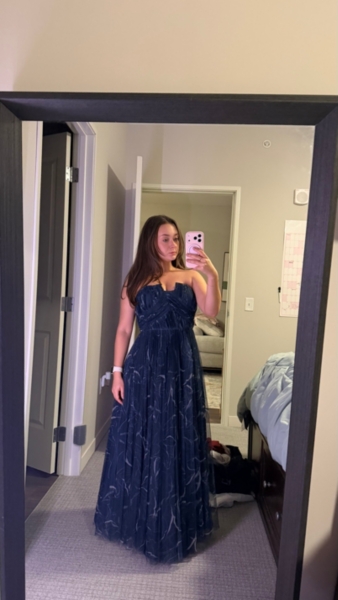 navy blue dress for baby girl Hutch Bromley Strapless Pleated Tulle Gown