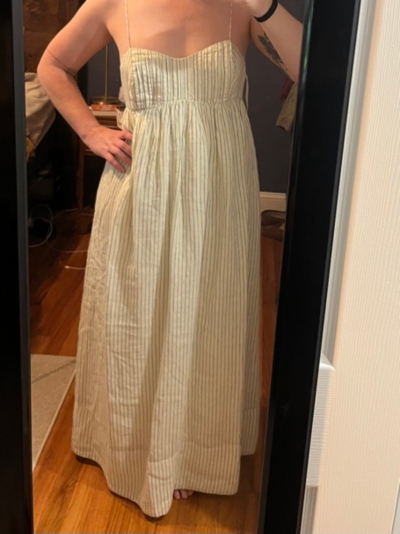 maeve linen tie back maxi dress Anthropologie Maeve 1X Plaid Linen Tie-Back Maxi Dress Bohemian Pink White  NWT