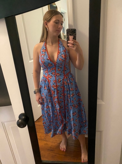 Halter V-Neck Fit & Flare Midi Dress | Nuuly