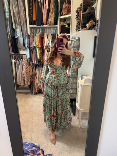 Floral Chiffon Plunge Long-Sleeve Ruffle Maxi Dres | Nuuly