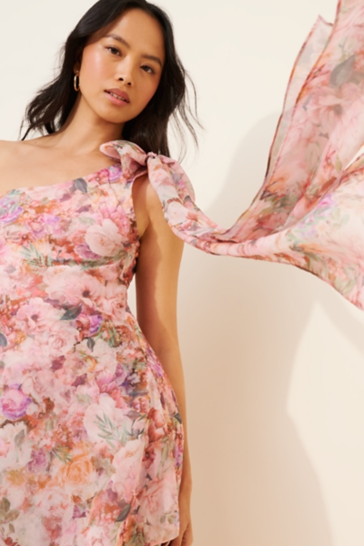 blue dress for baby girl Imelda One Shoulder Floral Maxi Dress