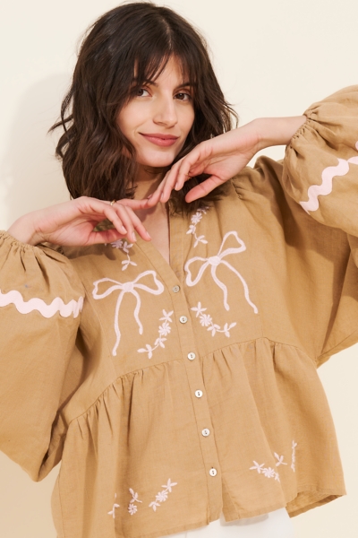 Belma Embroidered Linen Blend Top | Nuuly