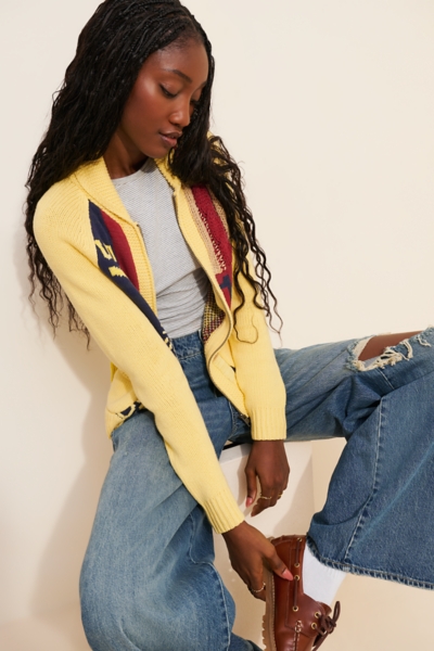 Scottie Varsity Graphic Knit Zip-Up Collared Cardi | Nuuly