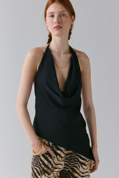 Quinn Asymmetric Satin Cowl Neck Halter Top | Nuuly