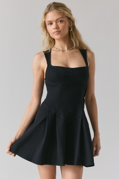 Leah Denim Pleated Drop Waist Mini Dress | Nuuly