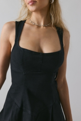 Leah Denim Pleated Drop Waist Mini Dress